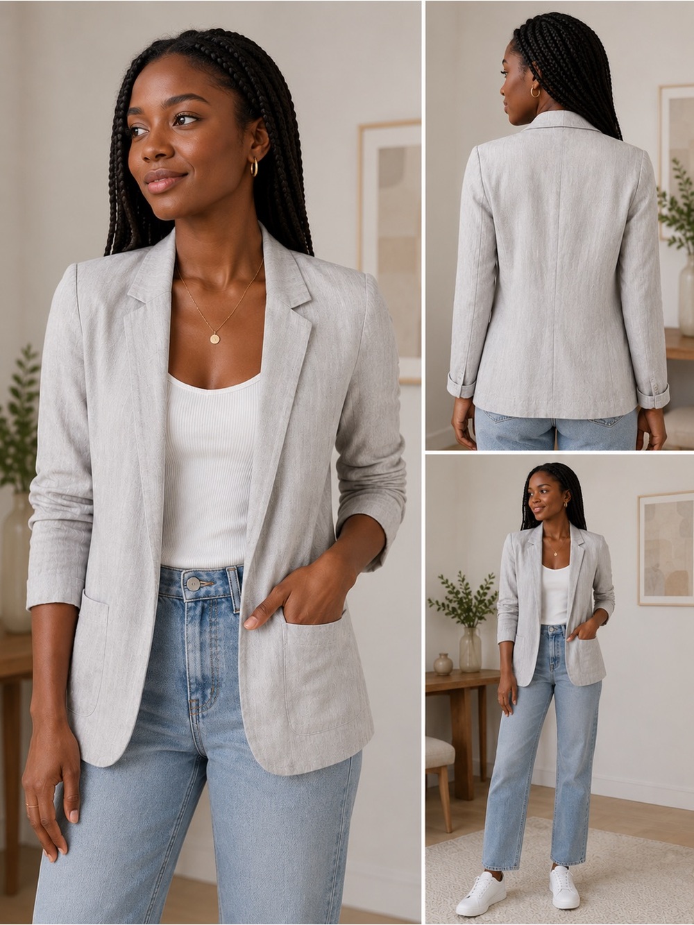 Aritzia Talula Kent Blazer Light Grey Open Front Jacket Size 2